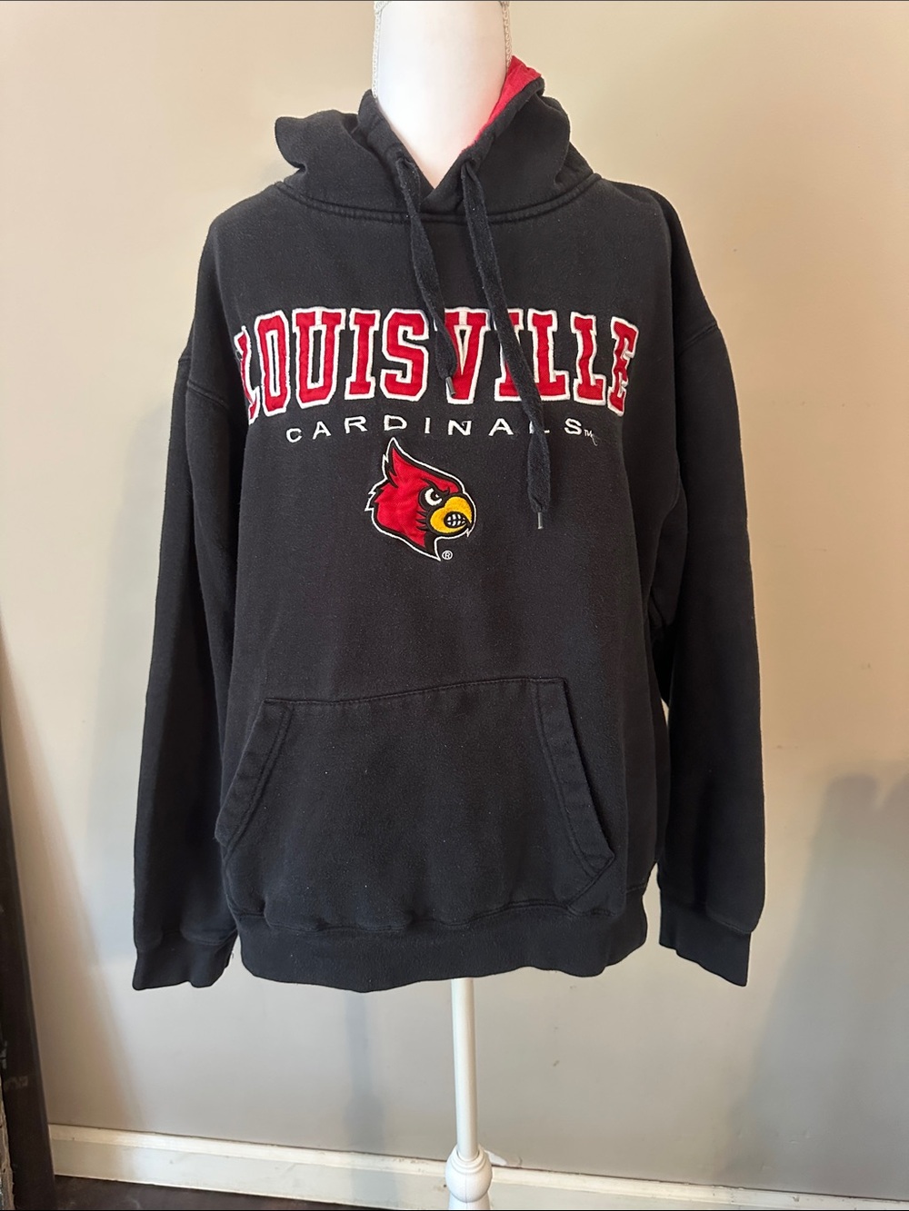 Stadium Athletics Black Hoodie with Red Louisville Cardinals Logo